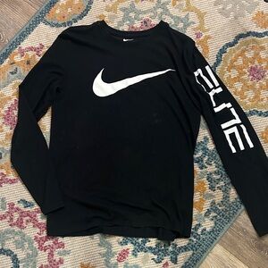 Nike Black Long-Sleeve Swoosh Tee with White Logo
